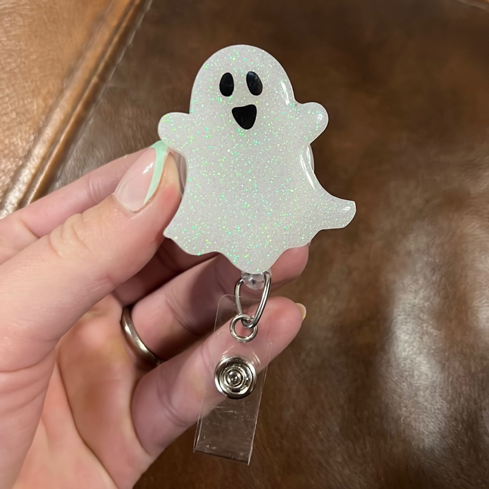 White ghost Halloween October badge reel